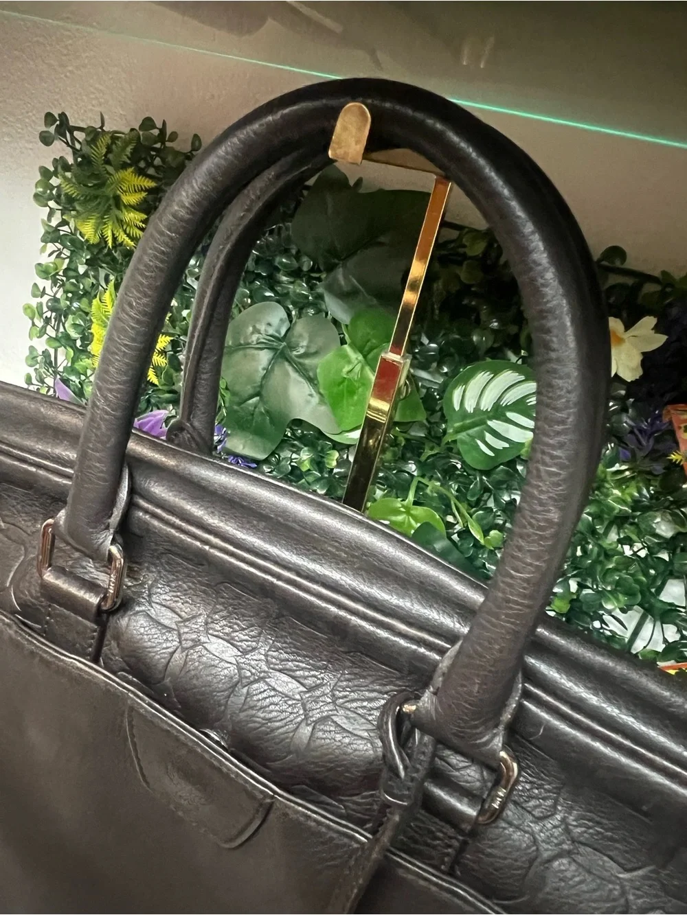 MCM Dark Brown Leather Briefcase with Shoulder Strap